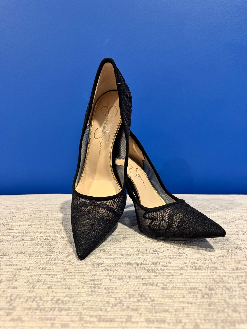 Jessica Simpson Black Lace Pointed Toe Heels